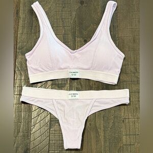 Steve Madden Lavender Purple Lounge Bralette Bra and Thong Set Ribbed M